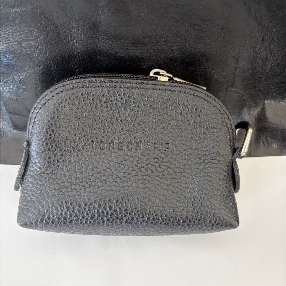 Longchamp Black Pebbled Leather Mini Pouch
